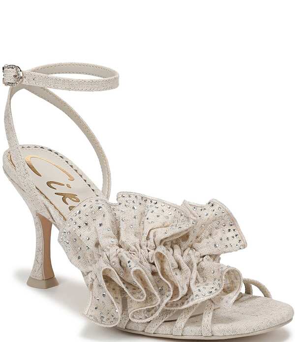 サムエデルマン レディース シューズ サンダル フラウンス アンクル Circus NY by Sam Edelman Lucille Burlap Embellished Ruffle Ankle Strap Dress Pumpsea Shell サンダル-レディース靴-靴