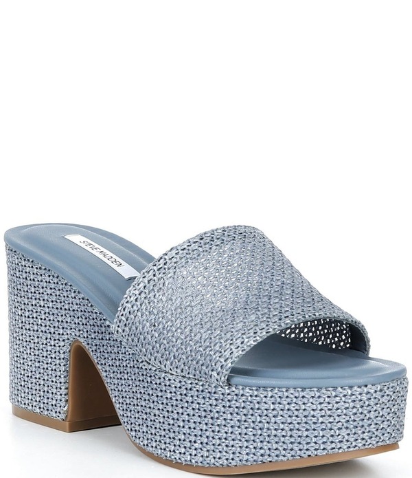 スティーブ マデン レディース シューズ サンダル プラットフォーム ヒール Steve Madden Trippy Crochet Platform Block Heel Slide Sandals Blue ブルー
