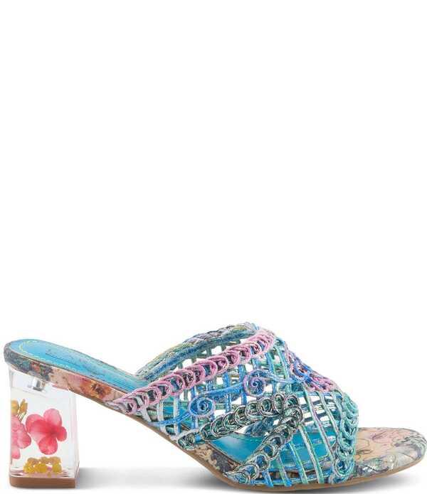 ラリティステ レディース シューズ サンダル トール ヒール LARTISTE Lacyloops Metallic Macrame Block Heel Slide Sandals Blue Multi ブルー
