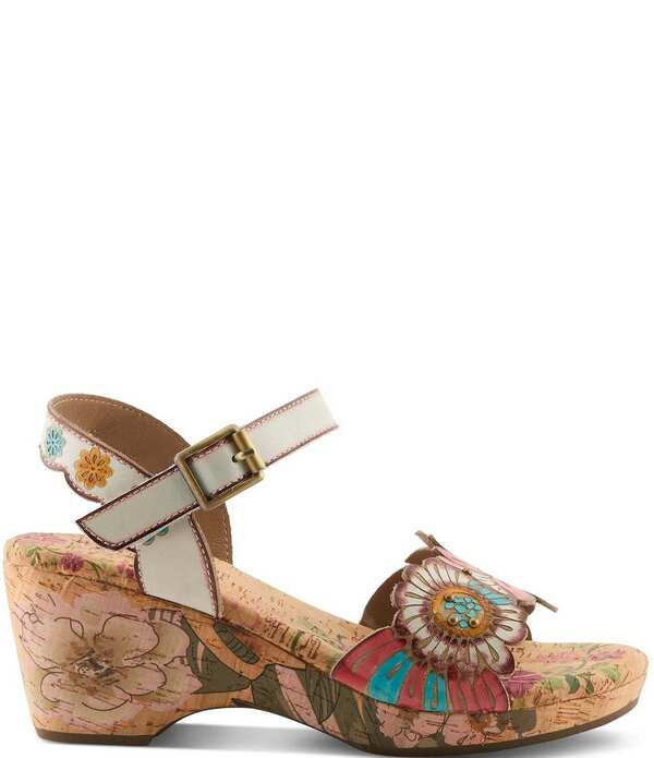 ラリティステ レディース シューズ サンダル フラワー柄 レザー フラワー L'ARTISTE Luvinlife Hand-Painted Floral Embossed Leather Wedge Sandals White Multi ホワイト
