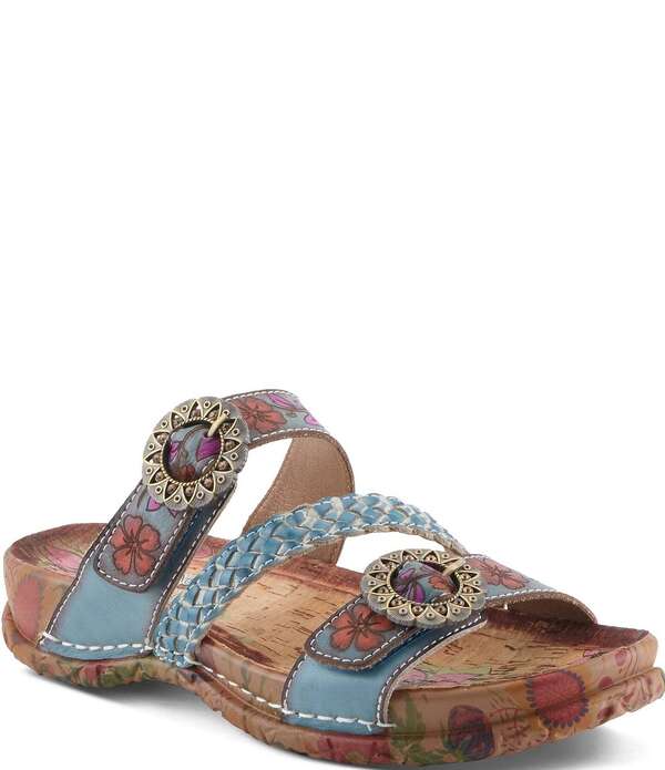 ラリティステ レディース シューズ サンダル お花柄 なめし革 お花 L\u0027ARTISTE Ontheroad Embossed Floraleather Slide Sandals Blue Multi 青色 サンダル-レディース靴
