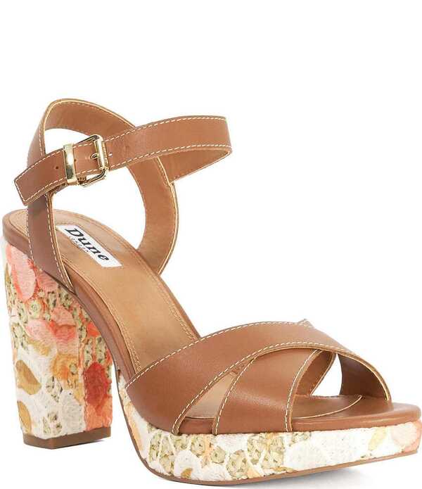 デューンロンドン レディース シューズ ヒール フラワー柄 プラットフォーム プリント サンダル レザー フラワー Dune London Monique Leather Floral Print Block Heel Platform Sandals Tan タン