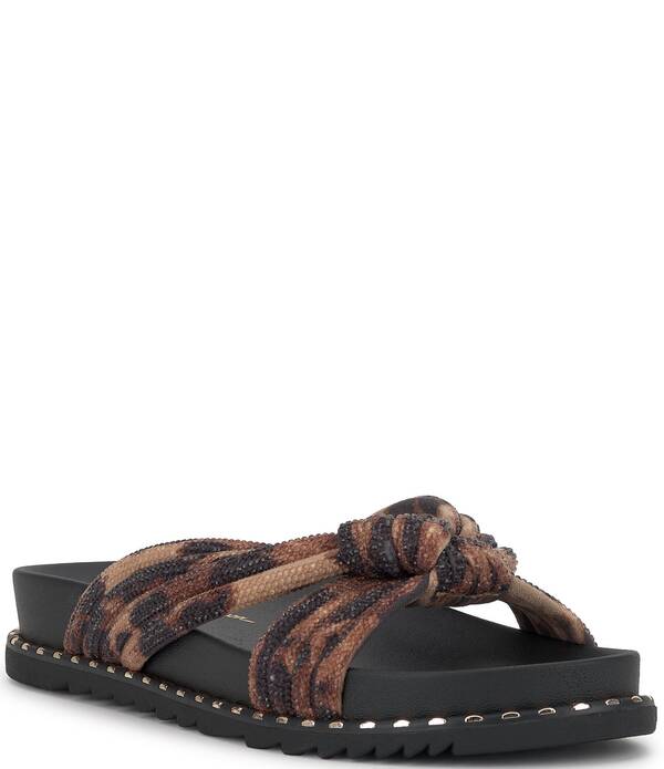 ジェシカシンプソン レディース シューズ サンダル Jessica Simpson Cilleva Leopard Rhinestone Knotted Slide Sandals Leopard アニマル