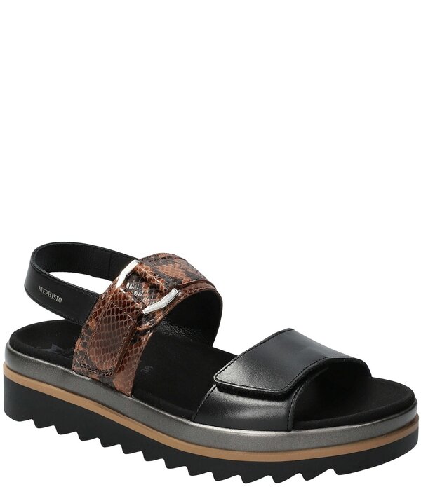 メフィスト レディース シューズ サンダル レザー Mephisto Dakota Slingback Snakembossed Leather Sandals Black/Snakeskin ブラック