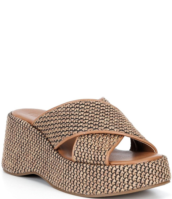 ジービー レディース シューズ サンダル プラットホーム GB Day-Off Raffia Cross Banded Platform Sandals Brown/Black 黒いこと