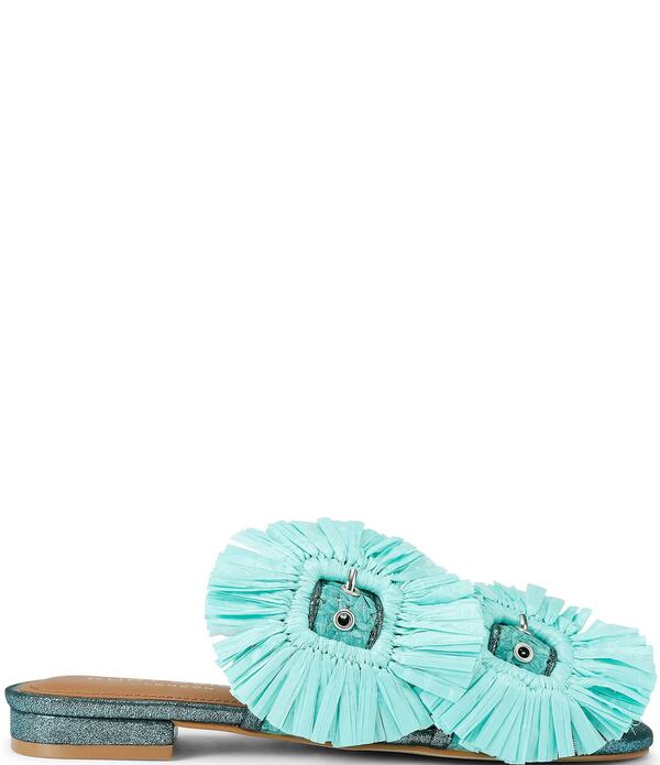 カートジェイガーロンドン レディース シューズ パンプス サンダル Kurt Geiger London Raffia Buckle Ornament Flat Slide Sandals Turquoise ターコイズ