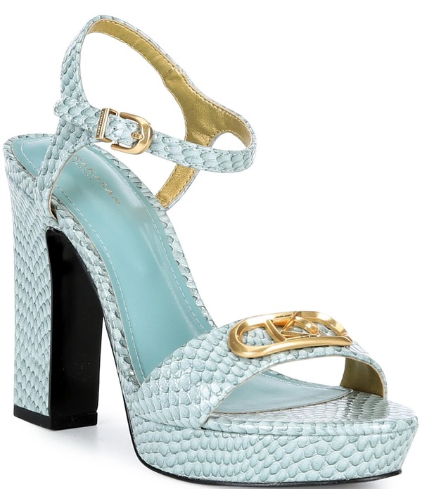 ダナキャラン レディース シューズ サンダル プラットフォーム プリント レザー ヒール Donna Karan Shepard Snake Print Leather Block Heel Platform Sandals Waterlily｜ReVida 店 25,060円