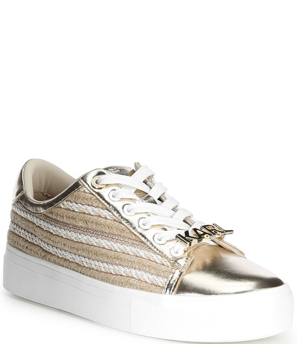 カール ラガーフェルド レディース ボトムス カジュアルパンツ プラットフォーム トール スニーカー KARLAGERFELD PARIS Cate Woven Pearl Metallic Platform Sneakers Natural/Gold ゴールド
