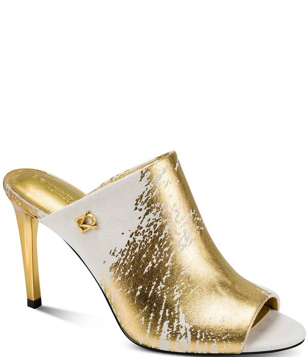 ダナキャラン レディース シューズ サンダル トール Donna Karan Donna Metallic Foil Dresslide Sandals Ivory/Gold アイボリー｜ReVida 店