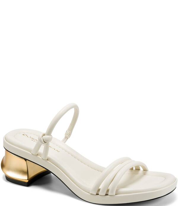 ダナキャラン レディース シューズ サンダル ヒール Donna Karan Tafeta Banded Sculpted Metal Block Heel Slide Sandals Ivory アイボリー|ReVida 店