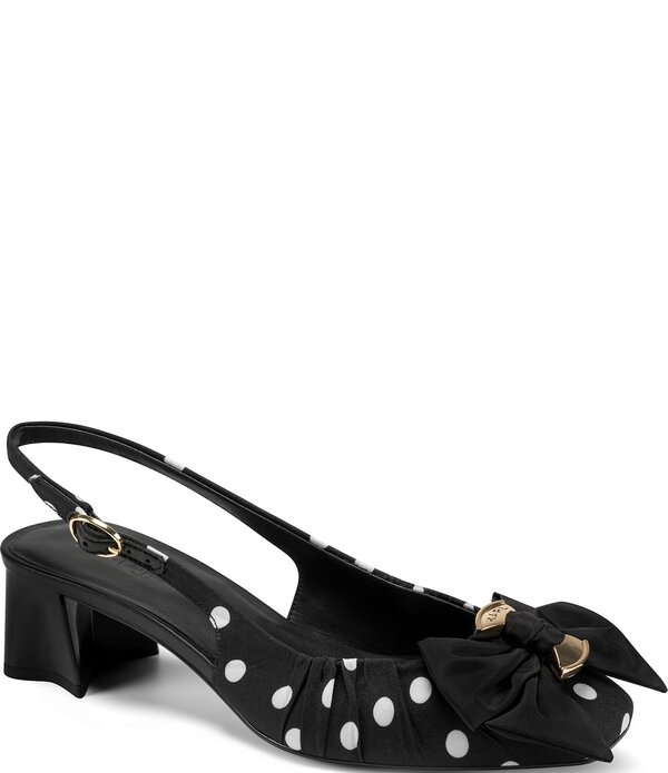 長い巻き毛 ラガーフェルド レディース シューズ 踵 点点柄 点点 サンダル KARLAGERFELD PARISprouse Polka Dot Bow Slingback Sandals Black/White 白いこと
