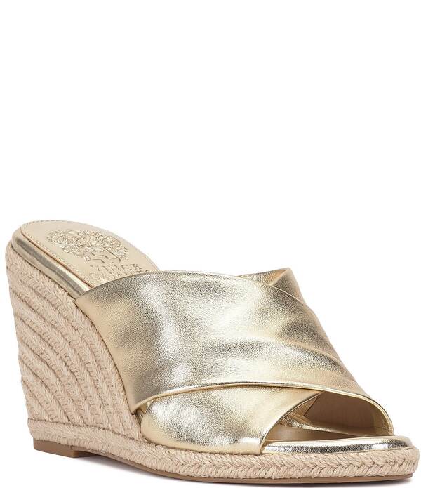 ヴィンスカムート レディース シューズ サンダル Vince Camuto Fisella Cross Band Espadrille Wedge Sandals Gold ゴールド