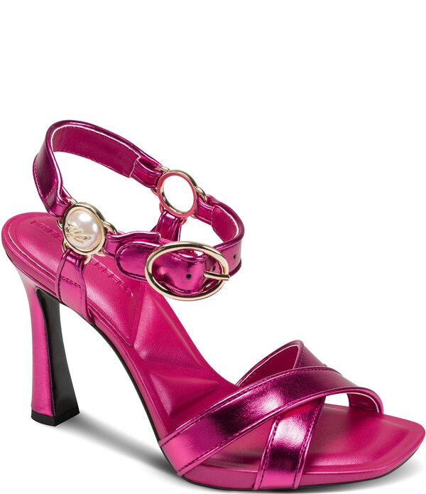 カール ラガーフェルド レディース シューズ サンダル トール アンクル KARLAGERFELD PARIS Daelin Metallic Pearl Hardware Ankle Strap Dressandals Hot Pink ピンク