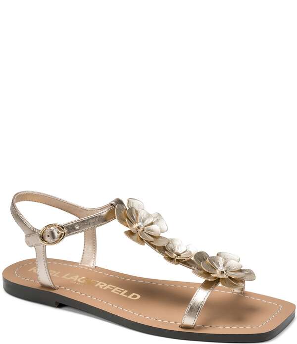 カール ラガーフェルド レディース シューズ サンダル KARLAGERFELD PARIS Margate Flower Applique Flat Sandals White Gold ホワイト
