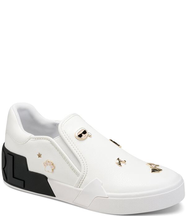 長い巻き毛 ラガーフェルド レディース ボトムス 心地好いズボン下 スニーカー KARLAGERFELD PARIS Maude Slip On Charmsneakers Bright White 白いこと