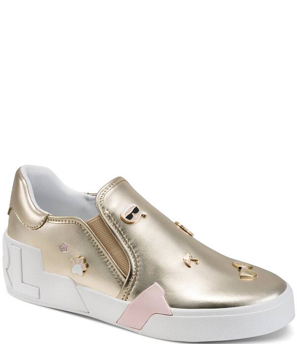 長い巻き毛 ラガーフェルド レディース ボトムス 心地好いズボン下 スニーカー KARLAGERFELD PARIS Maude Slip On Charmsneakers White Gold 白いこと