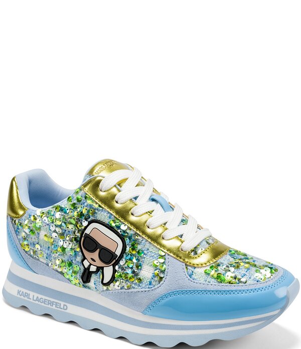 カール ラガーフェルド レディース シューズ スニーカー スパンコール レース KARLAGERFELD PARIS Meade Sequin Boucle Lace Up Sneakers Blue/Lime ブルー｜ReVida 店 27,820円