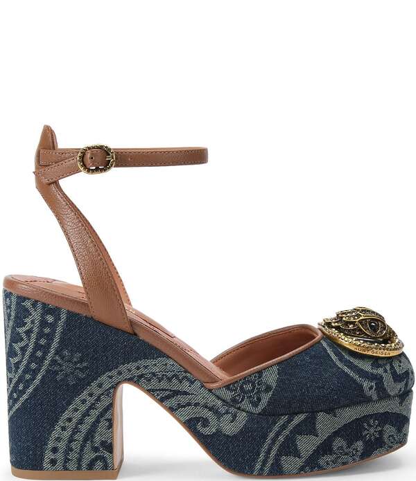 カートジェイガーロンドン レディース シューズ ヒール プラットフォーム チェルシー デニム アンクル Kurt Geiger London Chelsea Paisley Denim Ankle Straplatform Pumps Denim Blue デニム