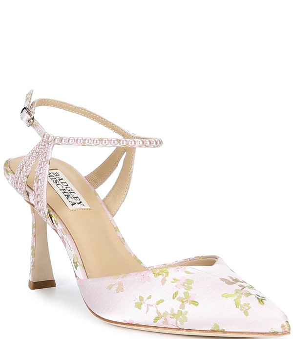 バッジェリーミシュカ レディース シューズ 踵 御花柄 アンクル 御花 Badgley Mischka Destinee Floral Pearl Embellished Ankle Strapumps Light Pink さくら色