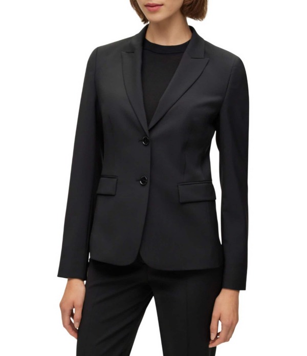 ヒューゴボス レディース アウター 厚地の外套 羊毛 スポーツジャケット 上衣 BOSS by Hugo Boss Juleah Virgin Wool Peak Lapel Collar Two-Button Coordinating Blazer Jacket Black 黒いこと