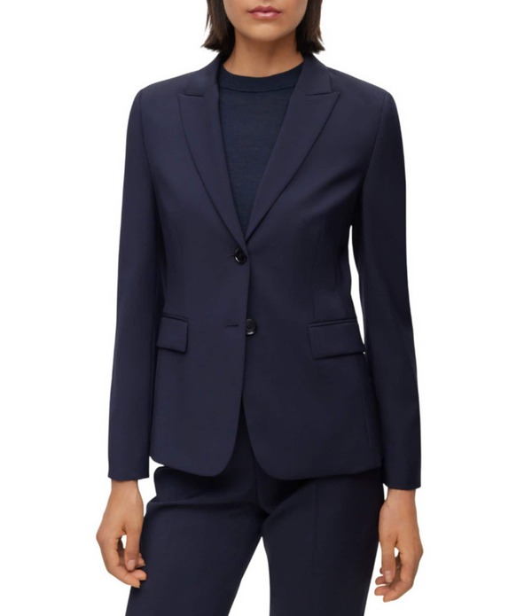 ヒューゴボス レディース アウター 厚地の外套 羊毛 スポーツジャケット 上衣 BOSS by Hugo Boss Juleah Virgin Wool Peak Lapel Collar Two-Button Coordinating Blazer Jacket Dark Blue 青み