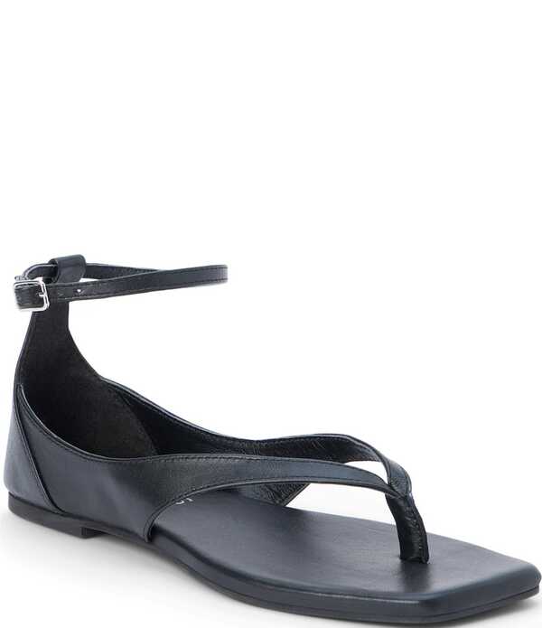 マチス レディース シューズ サンダル アンクル なめし革 Matisse Kerry Leather Ankle Strap Thong Sandals Black 黒いこと コンフォートサンダル-靴-サンダル