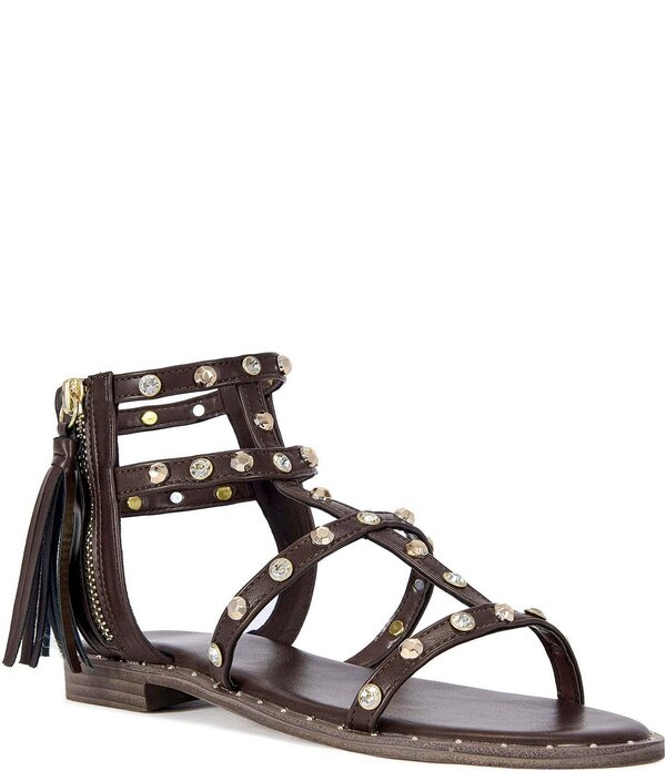 アザレア 一 レディース シューズ サンダル Azalea Wang Chalice Studded Tassel Gladiator Sandals Chocolate 黒茶