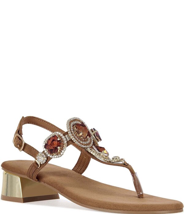 アザレア ワン レディース シューズ ヒール サンダル Azalea Wang Behitha Jeweled Thong Block Heel Sandals Brown ブラウン 23,980円