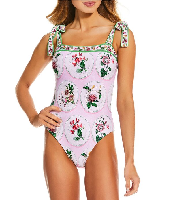 エーラブズエー レディース トップス ワンピース プリント A Loves A Botanical Plates Reversible Border Printie Shoulder Bandeau One Piece Swimsuit Multi マルチカラー