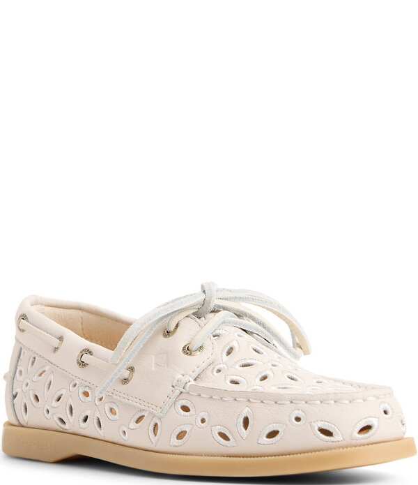 スペリー レディース シューズ スリッポン・ローファー 刺しゅう なめし革 Sperry Women\u0027s Authentic Originaleather Embroidered Perforated Boat Shoes Cream 皮膚軟化剤