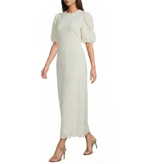エーラブズエー レディース トップス ワンピース A ライン 刺繍 マキシ A Loves A Embroidered Round Neck Long Bubble Sleeve A-Line Maxi Dress Cream クリーム