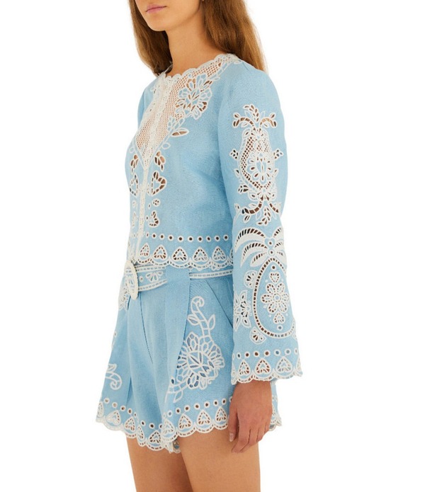 ファーム レディース トップス シャツ ブラウス Farm Rio Romantic Richelieu Round Neck Long Sleeve Coordinating Blouse Blue ブルー