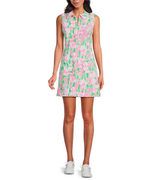 リリーピュリッツァー レディース トップス ワンピース ノースリーブ Lilly Pulitzer Kathy Performance Twill Point Collar Sleeveless Pearl Dress Puttingreen グリーン