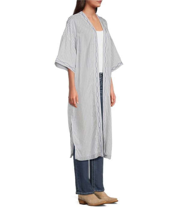 アリアト レディース アウター ニット・セーター シアー 刺繍 Ariat Bella Sheer Stripelbow Sleeve Open Front Embroidereduster Twill Stripe ストライプ