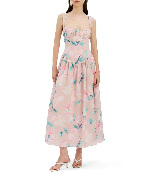バードット レディース トップス ワンピース プリント ミディ Bardot Cartia Printed Midi Dress With Corset Bodice Pink Floral ピンク｜ReVida 店