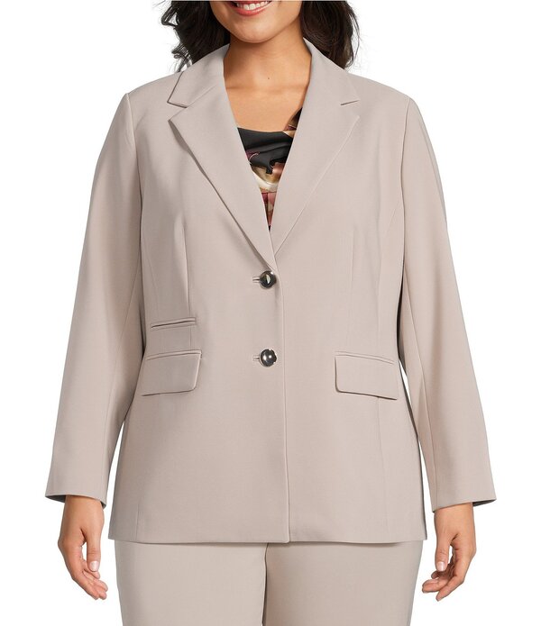 アンクライン レディース アウター 厚地の外套 つけ加える大きさ スポーツジャケット Anne Klein Plus Three Pocket Long Sleeve Notch Collar Blazer Porcini
