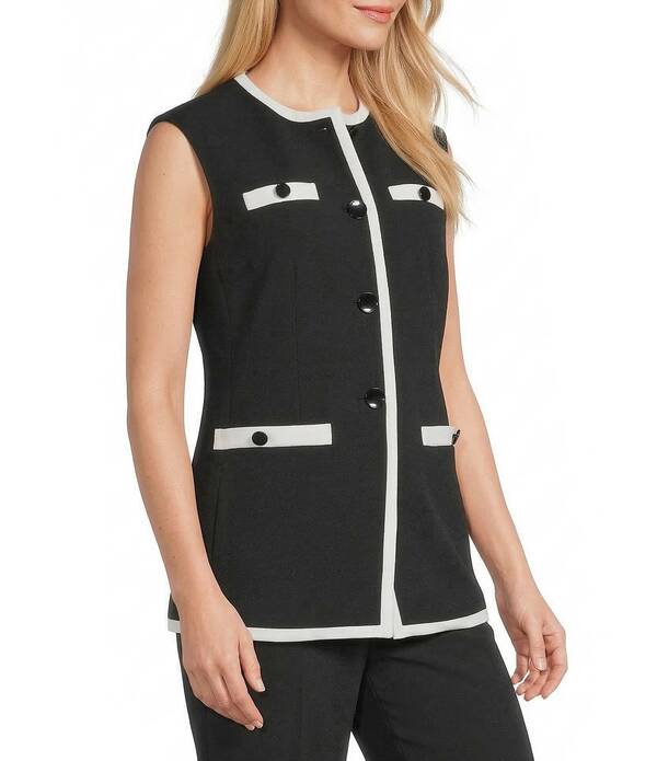アンクライン レディース アウター ベスト ノースリーブ Anne Klein Stretch Four Button Welt Pocketsleeveless Vest Anne Black/White Dove ホワイト