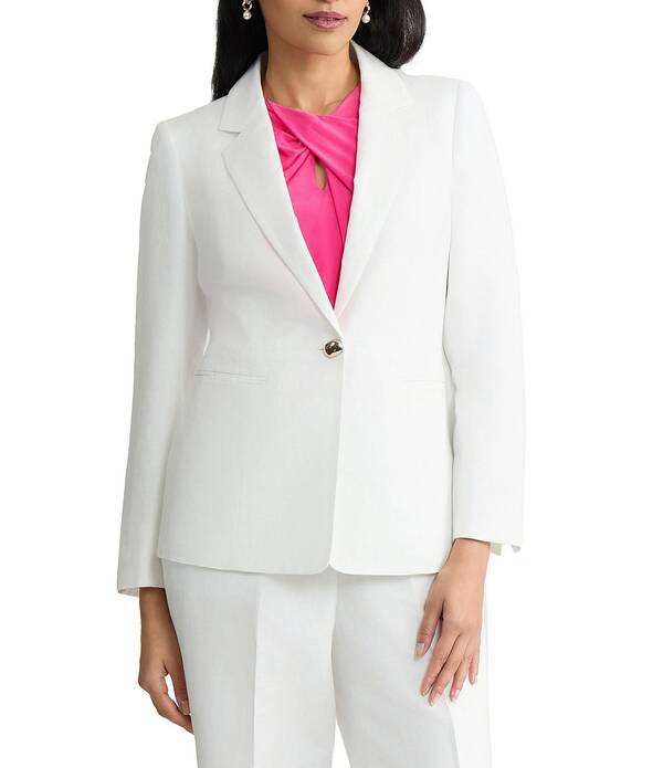 カスパール レディース アウター 厚地の外套 スポーツジャケット リネン Kasper Linen Blend Notch Collar One Button Blazer Lily White 白いこと