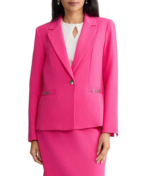 カスパール レディース アウター 厚地の外套 クレープチ 上衣 Kasper Petite Long Sleeve Hardware Pocket Crepe Jacket Pink Perfection さくら色 コート・ジャケット-レディースファッション