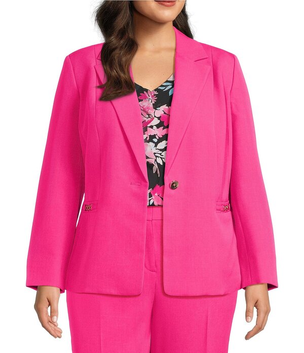 カスパール レディース アウター 厚地の外套 粘土つけ加える大きさ 上衣 Kasper Plusize Long Sleeve Hardware Pocket Crepe Jacket Pink Perfection サクラ色