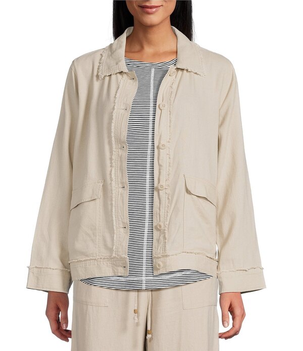ウエストバウンド レディース アウター コート プチ リネン ジャケット Westbound Petite Size Linen-Blend Long Sleeve Button Front Jacket Natural