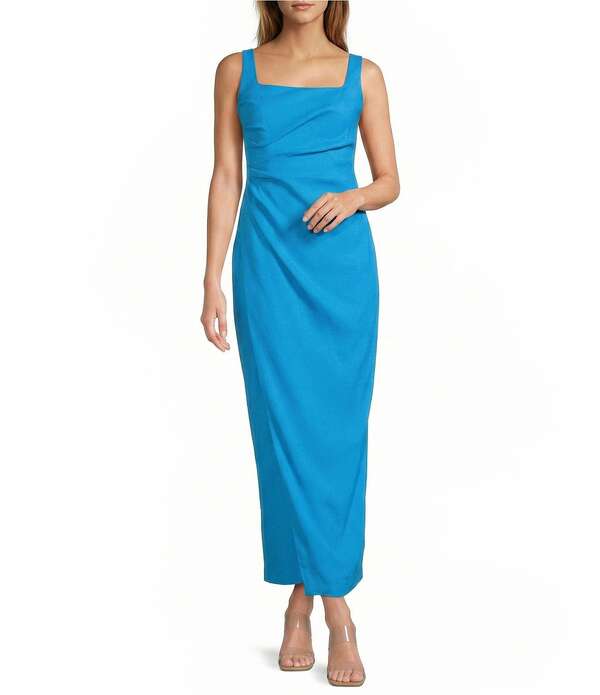 アントニオ メラーニ レディース トップス ワンピース ギャザー ノースリーブ リネン マキシ Antonio Melani Madison Linen Square Neck Sleeveless Ruched Waist Faux Wrap Sheath Maxi Dress Capri