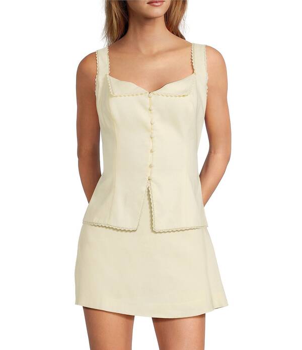 アントニオ メラーニ レディース トップス シャツ レーストリム ベスト レース Antonio Melani Annika Lace Trim Button Front Vest Butter|ReVida 店