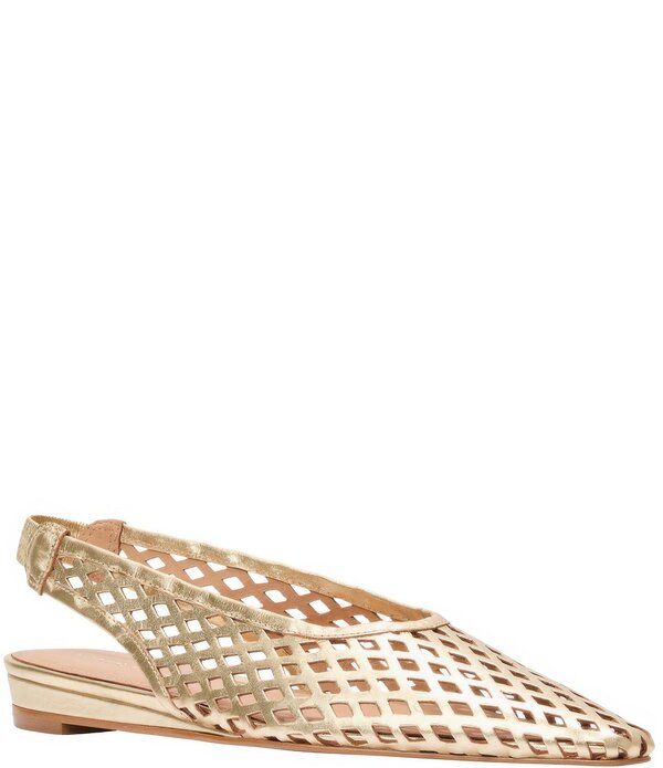 アンドレ地びた レディース シューズ パンプス トール なめし革 Andre Assous Brielle Metallic Leather Slingback Pointed Toe Demi Wedges Platino メタリック