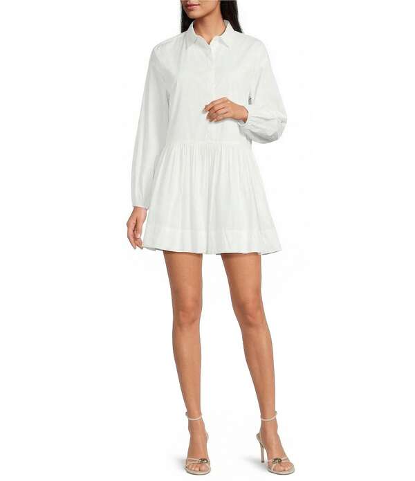 フレンチコネクション レディース トップス ワンピース ミニ シャツ コットン French Connection Cambria Collared Long Sleeve Cotton Mini Shirt Dressummer White ホワイト｜ReVida 店