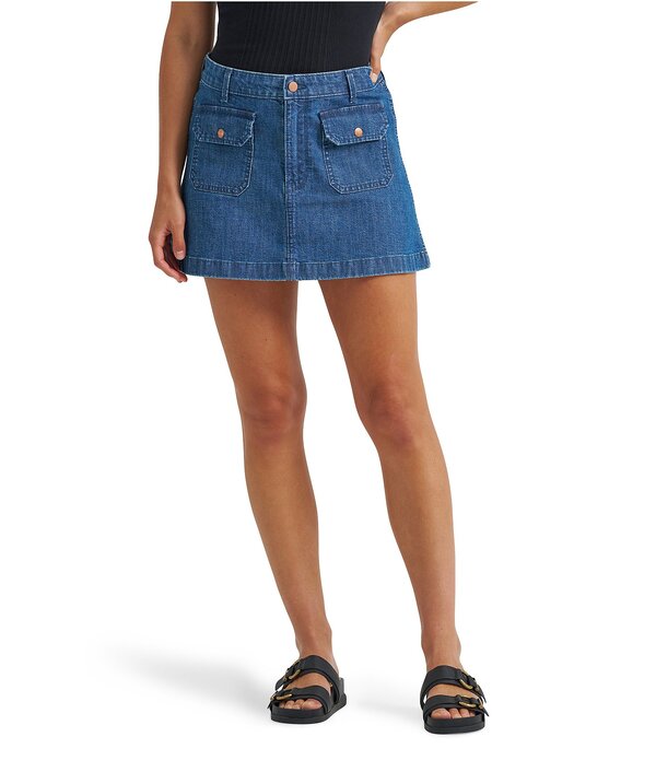 ラングラー レディース ボトムスカート A ライン ミニ デニム Wrangler High Rise Flap Front Pocket A-Line Denimini Skirt Prairie Drift デニム