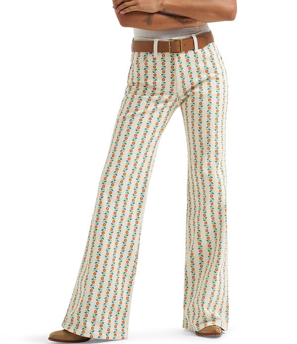 ラングラー レディース ボトムス ジーンズズボン下 太陽面爆発 御花柄 刷り上げる デニム 御花 Wrangler 70s Flare Stripe Floral Print High Rise Flare Leg Jeans Folksy Floral 縞模様