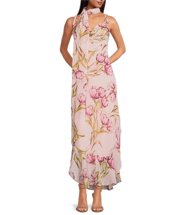 スティーブ マデン レディース トップス ワンピース フラワー柄 プリント ノースリーブ マキシ フラワー Steve Madden Jaila Floral Print Cowl Neck Sleevelesscarf Maxi Dress Rosette Pink ピンク