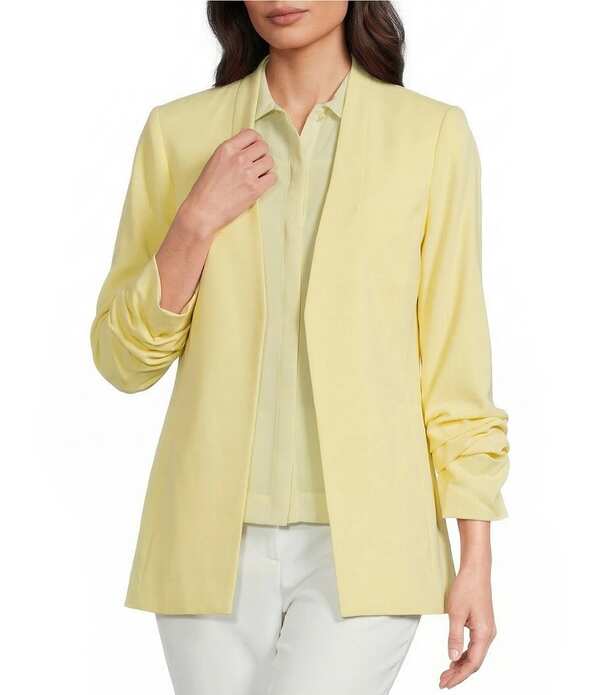 カルバンクライン レディース アウター 厚地の外套 Vのど首 上衣 Calvin Klein Coordinating Recycled Tropical V-Neck 3/4 Sleeve Open Front Jacket Lemon Ice レディースファッション-コート・ジャケット