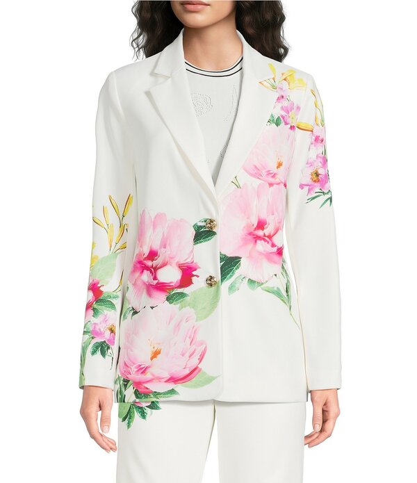カール ラガーフェルド レディース アウター コート フラワー柄 ブレザー フラワー KARLAGERFELD PARIS Floral Twill Notch Collar Long Sleeve Blazer Solf White Multi ホワイト